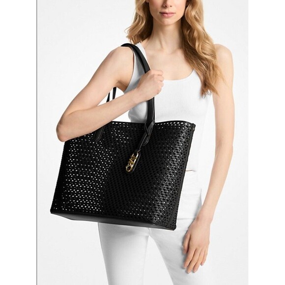 NWT - MICHAEL KORS ELIZA EXTRA-LARGE WOVEN 100% LEATHER TOTE BAG-$498 retail